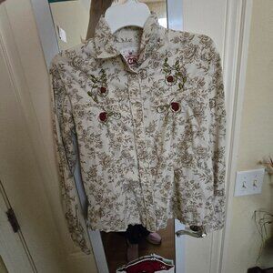 100% Cotton Pearl Snap Cotton Button Down with Embroidery